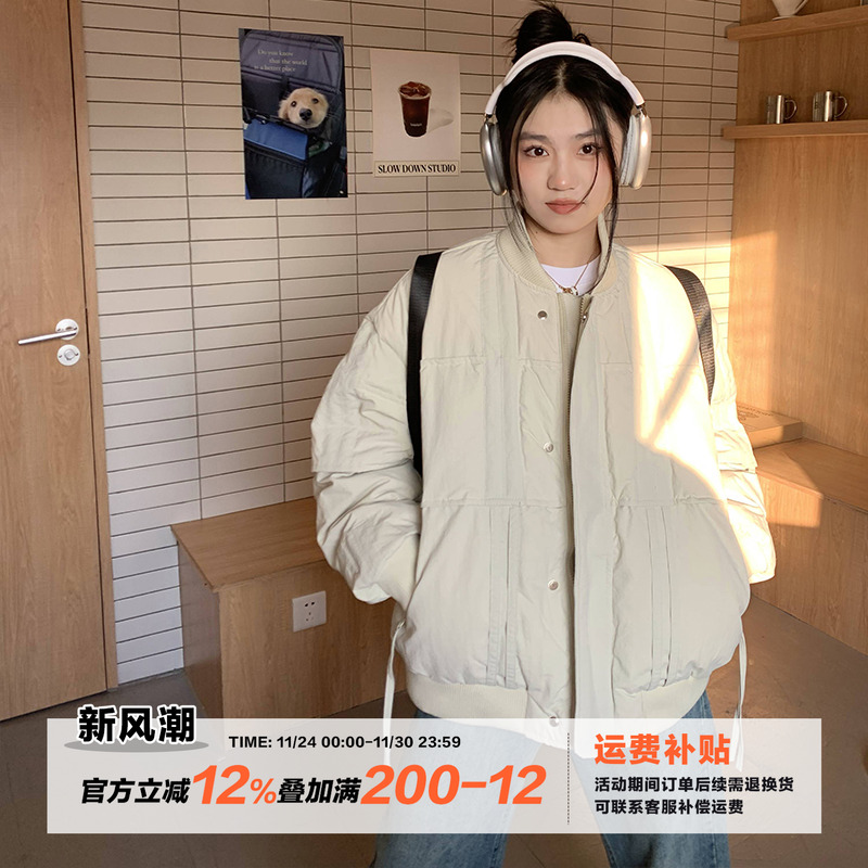 橘子树在哪儿设计感中性羽绒服外套女秋冬宽松国潮百搭飞行服夹克