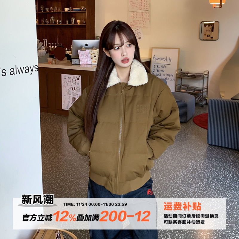 橘子树在哪儿美式复古羽绒服女冬季款小众设计感保暖宽松休闲外套