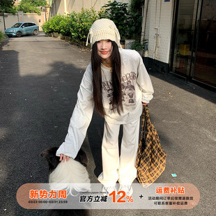 设计感情侣显瘦百搭上衣 t恤女秋季 橘子树在哪儿美式 复古印花长袖