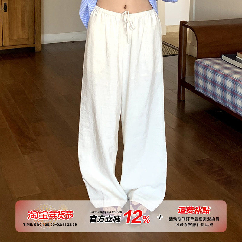 橘子树在哪儿复古棉麻休闲裤女春季宽松显瘦百搭抽绳松紧腰阔腿裤,女装/女士精品,休闲裤,淘宝优惠券,粉丝福利购,淘宝优惠卷