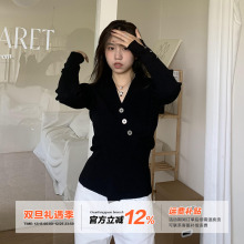 橘子树在哪儿韩系开叉针织衫女秋季设计感收腰气质短款打底衫上衣