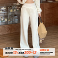 女秋冬高腰显瘦阔腿松紧腰拖地长裤 橘子树在哪儿复古加绒运动卫裤