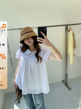 橘子树在哪儿白色娃娃领短袖衬衫