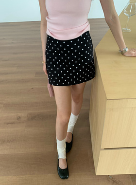 橘子树在哪儿韩系黑色波点半身裙女夏设计感遮肉显瘦气质a字短裙