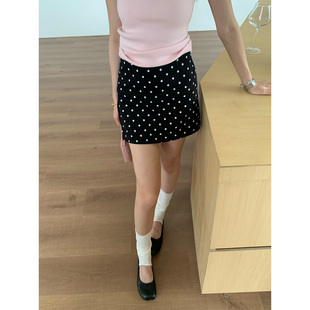 橘子树在哪儿韩系黑色波点半身裙女夏设计感遮肉显瘦气质a字短裙