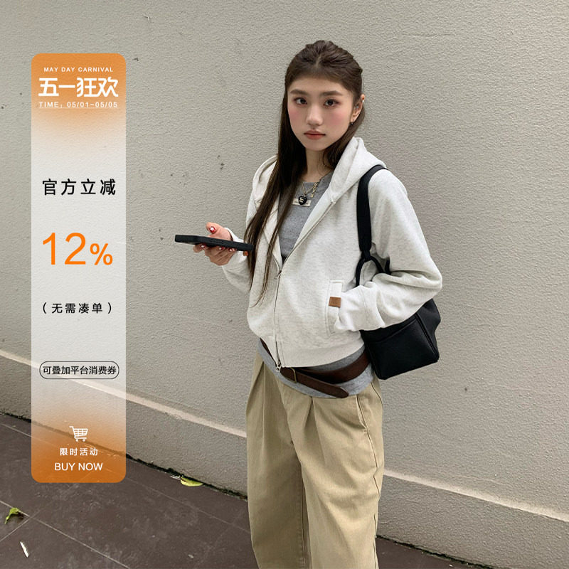 橘子树在哪儿韩系短款连帽卫衣外套女春季慵懒风休闲百搭长袖上衣