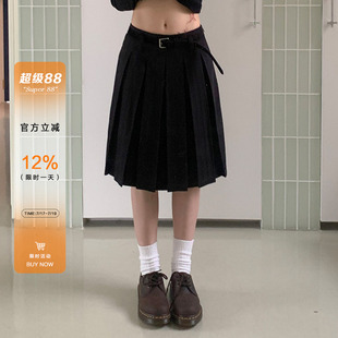 橘子树在哪儿黑色五分半身裙女春夏学院风百搭显瘦气质a字百褶裙
