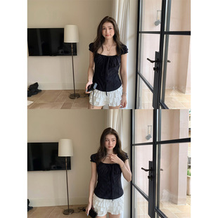 橘子树在哪儿法式方领泡泡袖衬衫女夏纯棉设计感显瘦气质绑带上衣