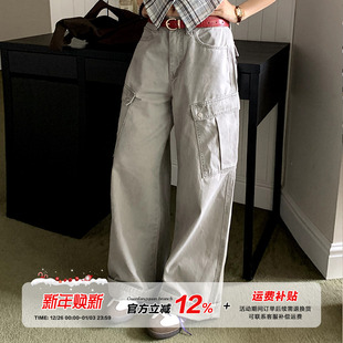 裤 松弛感阔腿百搭显瘦工装 女夏季 橘子树在哪儿复古高街灰色休闲裤