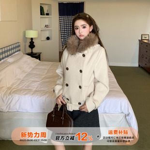 女款 橘子树在哪儿韩系毛领双排扣毛呢外套冬季 气质大衣 限时价