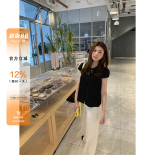 橘子树在哪儿韩系波点捏褶短袖衬衫女夏季甜美显瘦百搭娃娃衫上衣