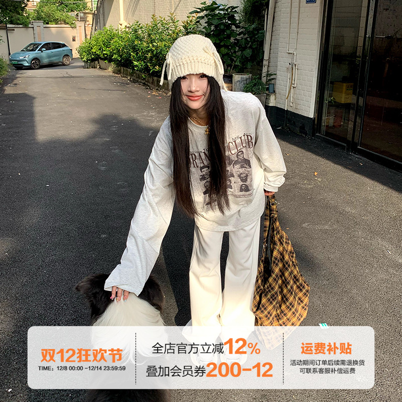 橘子树在哪儿人像印花长袖t恤女