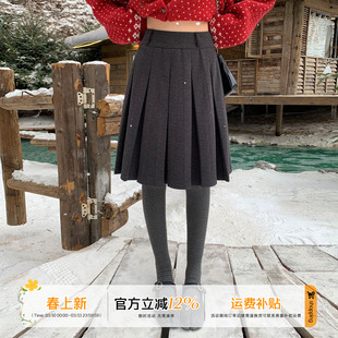 橘子树在哪儿复古高腰百褶毛呢半身裙女冬季遮胯显瘦百搭a字裙子