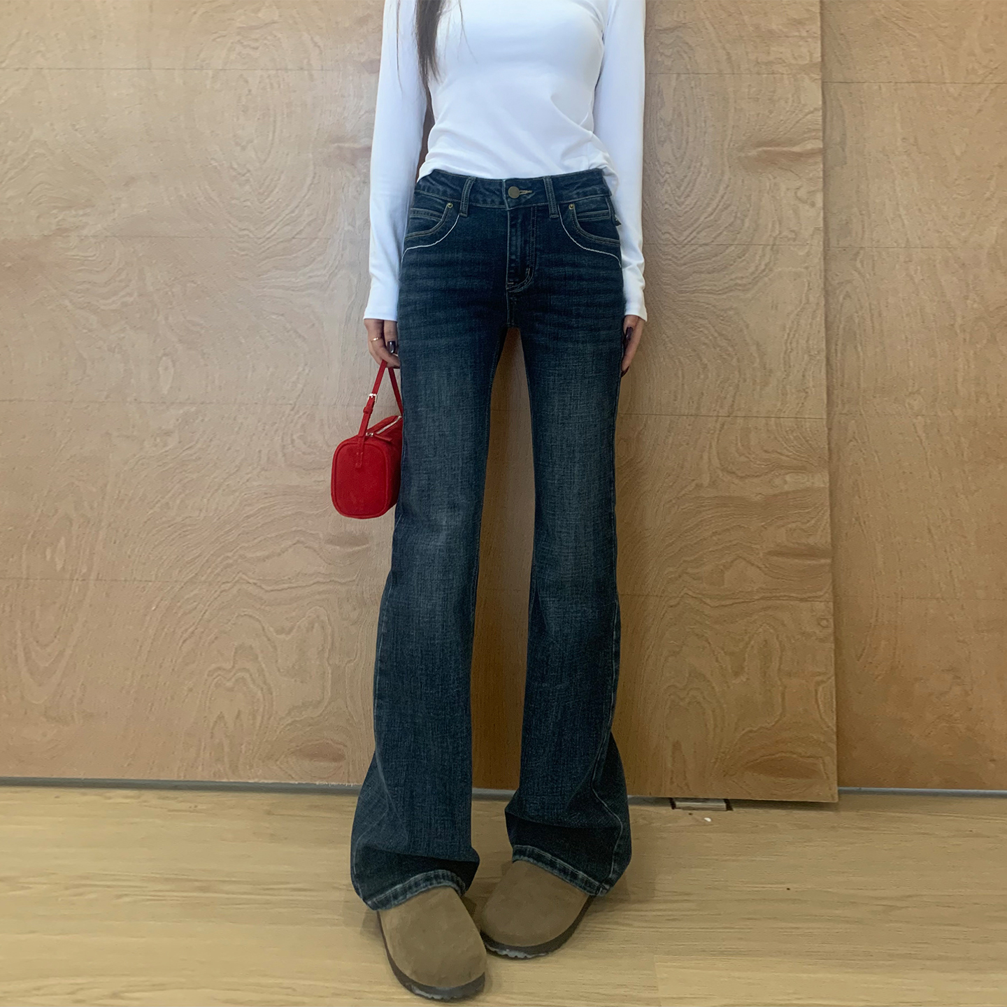 橘子树在哪儿复古水洗微喇牛仔裤