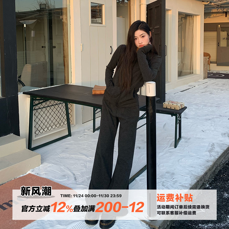 韩系休闲加绒显瘦卫衣套装女秋冬