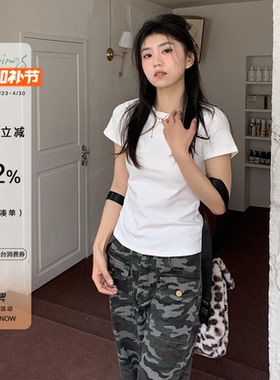 橘子树在哪儿纯色简约正肩短袖t恤女夏季修身显瘦体恤百搭短上衣