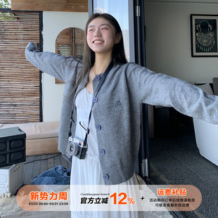 宽松显瘦百搭短款 款 毛衣外套 女春季 橘子树在哪儿韩系灰色针织开衫