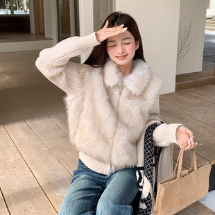 橘子树在哪儿韩系针织袖拼接毛毛外套女冬季款设计感显瘦环保皮草