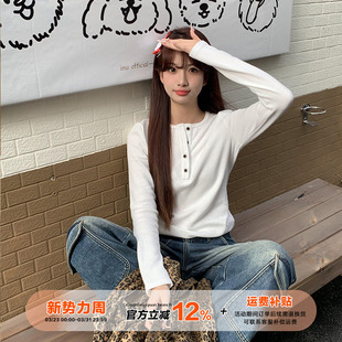 显瘦打底衫 款 百搭纯色上衣 t恤女春季 橘子树在哪儿纯欲风排扣长袖