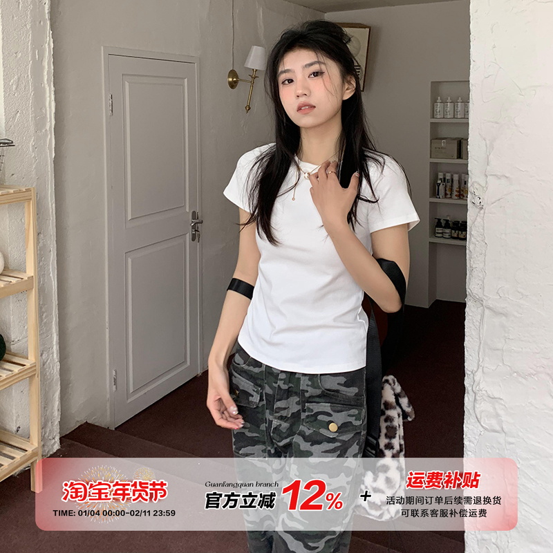 橘子树在哪儿纯色简约正肩短袖t恤女夏季修身显瘦体恤百搭短上衣