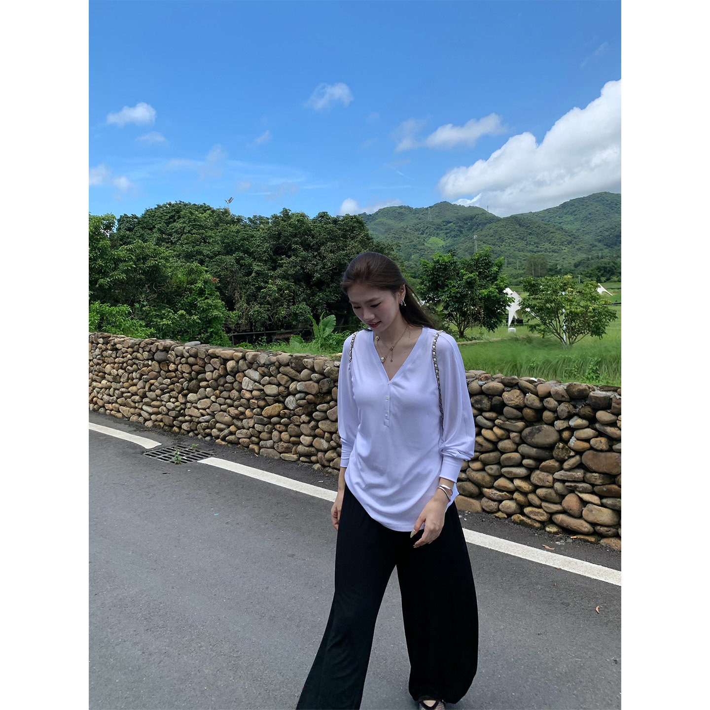 橘子树在哪儿韩系v领防晒长袖t恤图片