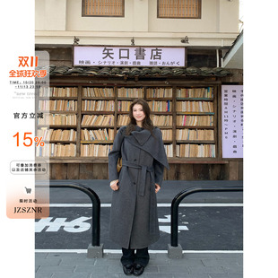OTee韩系气质立领羊毛大衣女秋冬高级感保暖宽松长款双面毛呢外套