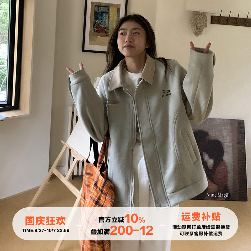 橘子树在哪儿美式拼色翻领外套