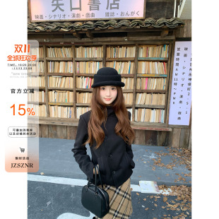 橘子树在哪儿复古毛呢立领短外套女冬高级感收腰显瘦正肩呢子大衣