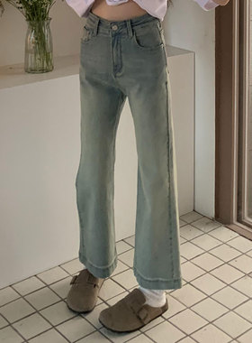 橘子树在哪儿复古直筒九分微喇牛仔裤春秋女款高腰弹力显瘦烟管裤