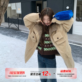 【限时价】橘子树在哪儿复古灯芯绒外套女冬季保暖软糯中长款夹克