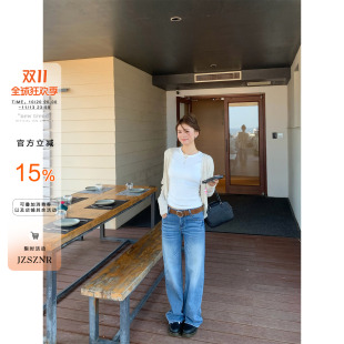 橘子树在哪儿复古猫须水洗中腰牛仔裤女秋季直筒显瘦百搭拖地裤子