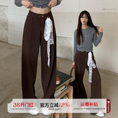设计感高腰显瘦阔腿拖地裤 橘子树在哪儿复古咖色直筒牛仔裤 女春季