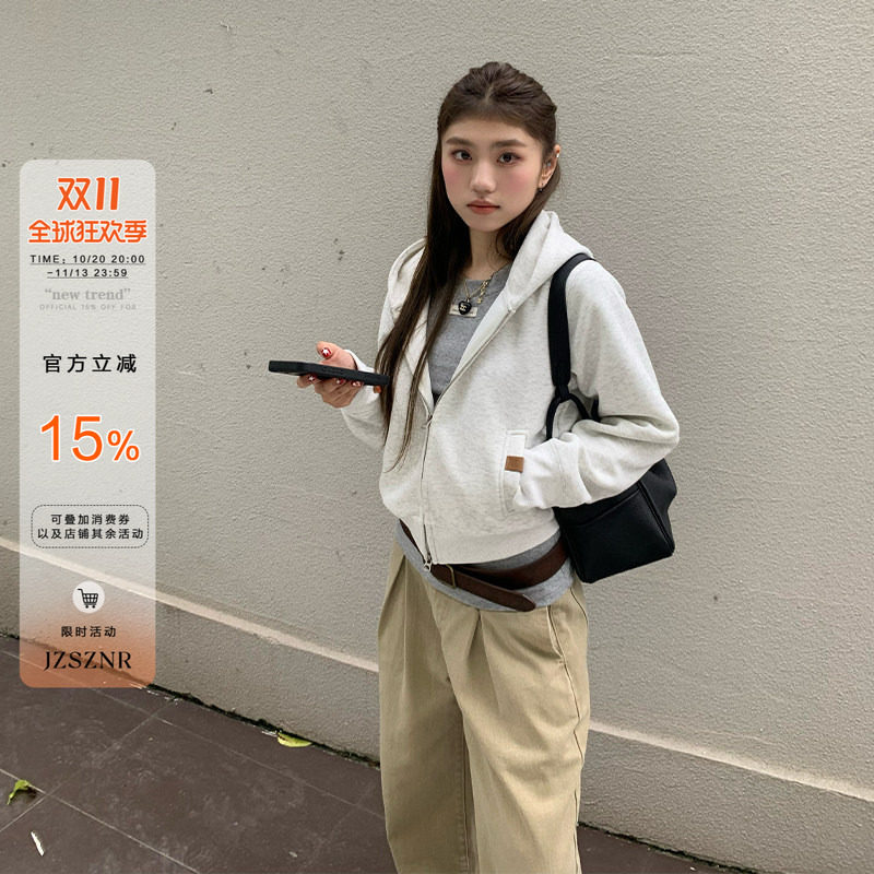 橘子树在哪儿韩系短款连帽卫衣外套女秋季慵懒风休闲百搭长袖上衣