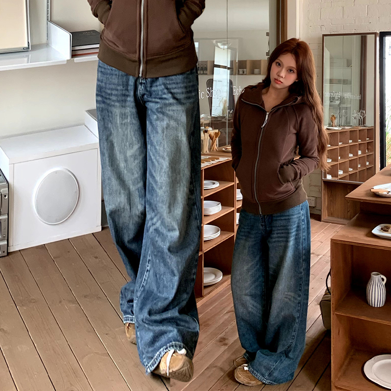 橘子树在哪儿复古猫爪阔腿牛仔裤