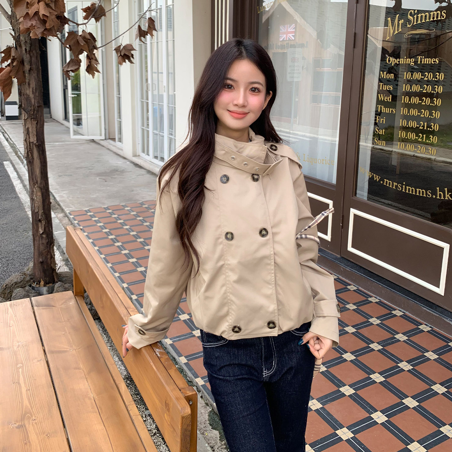 橘子树在哪儿卡其双排扣立领外套