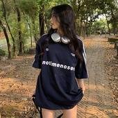 宽松休闲运动上衣 t恤女夏季 橘子树在哪儿美式 复古赛车风字母短袖