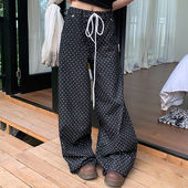 子 休闲宽松直筒百搭拖地裤 橘子树在哪儿复古波点抽绳牛仔裤 女夏季