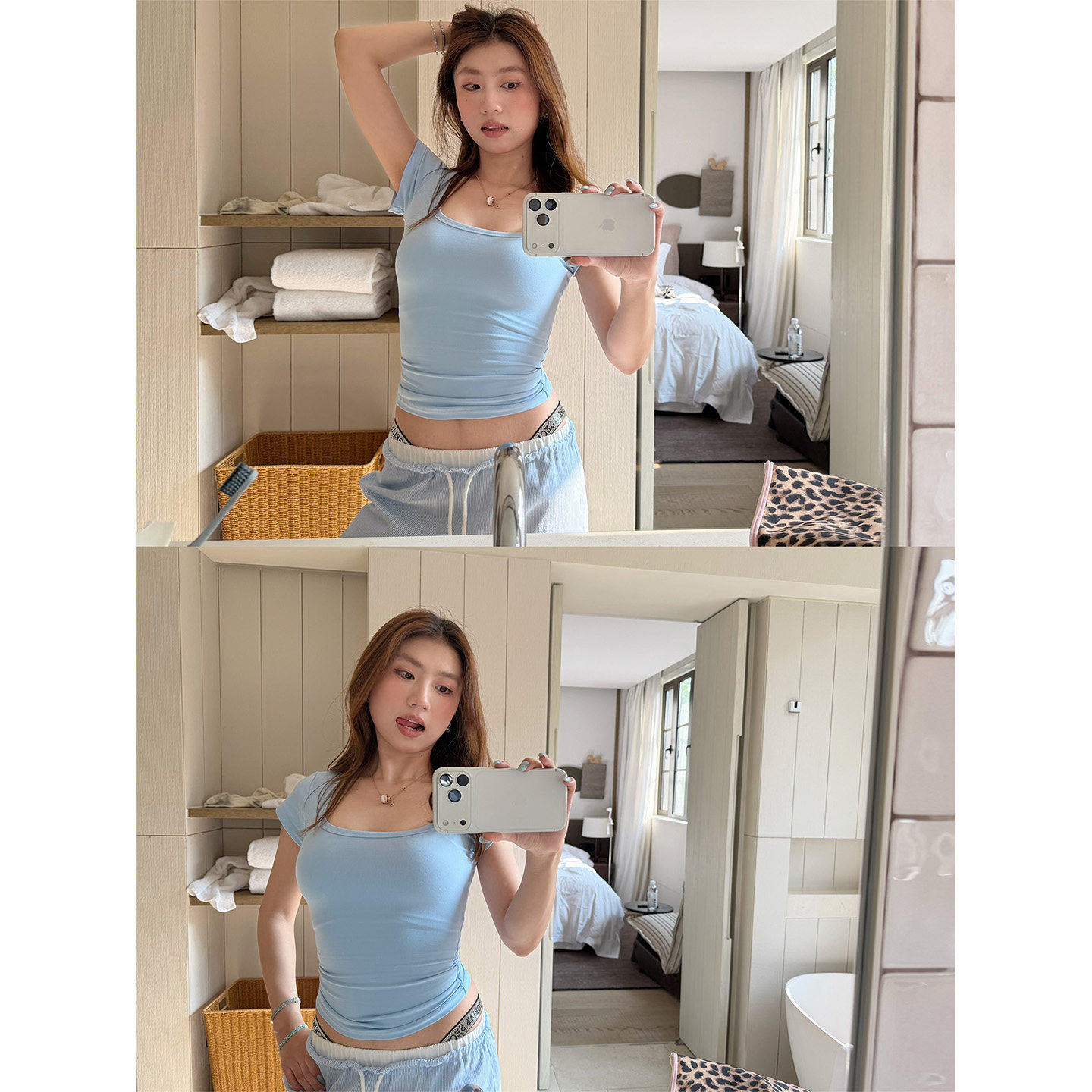 橘子树在哪儿纯色方领瑜伽短袖t恤女夏弹力收腰显瘦百搭半袖上衣 - 实物图
