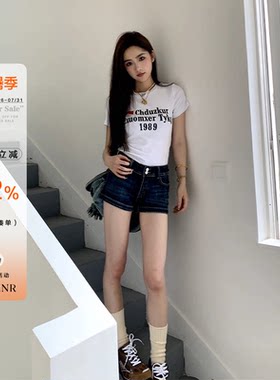 橘子树在哪儿复古双扣牛仔短裤女