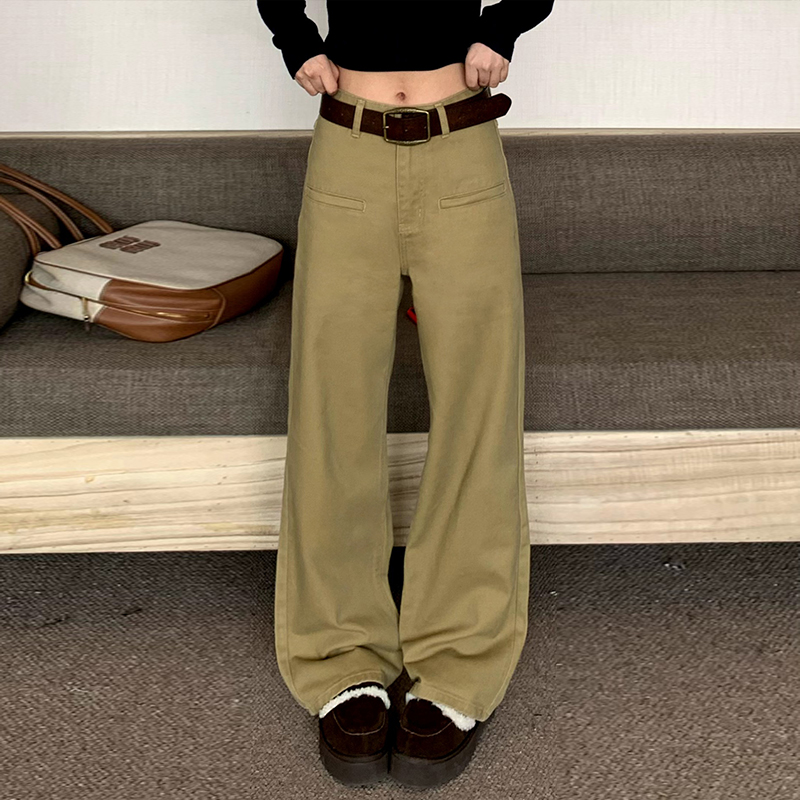 橘子树在哪儿复古卡其色牛仔裤女