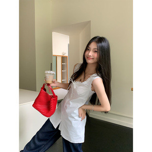 橘子树在哪儿韩系蕾丝无袖背心裙女夏季款设计感显瘦百搭吊带上衣
