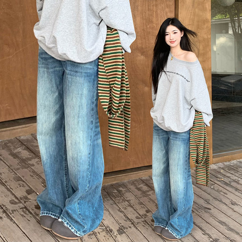 橘子树在哪儿复古水洗直筒牛仔裤