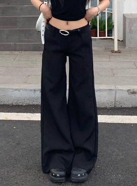 橘子树在哪儿黑色低腰休闲喇叭西装裤女春秋高级感垂感宽松拖地裤