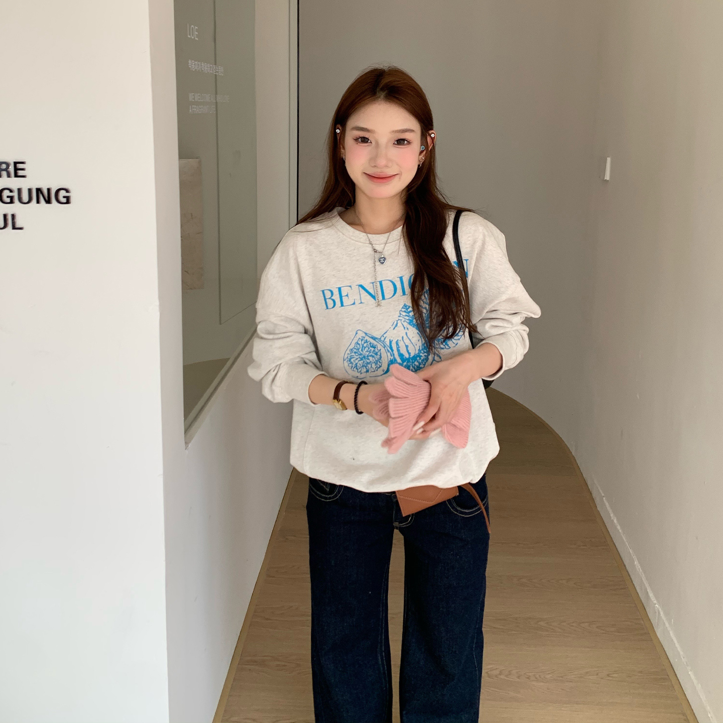 橘子树在哪儿韩系印花圆领卫衣女