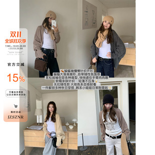 OTee复古蝙蝠袖针织开衫女秋季慵懒风遮肉宽松显瘦毛衣外套橘子树