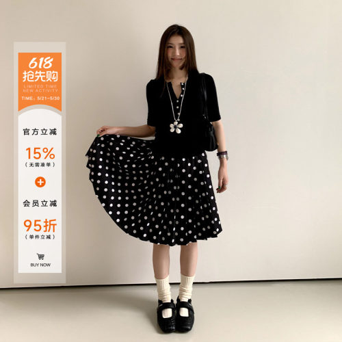 橘子树在哪儿复古波点百褶半身裙