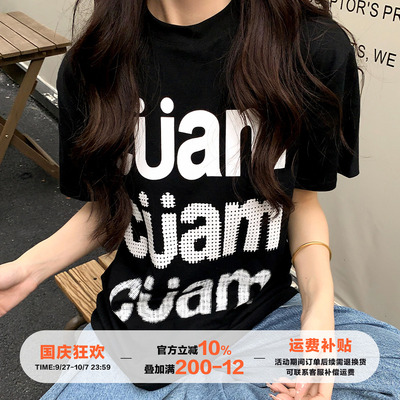 美式复古印花短袖t恤女春夏款
