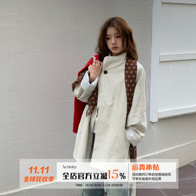 橘子树在哪儿复古单粒扣风衣外套