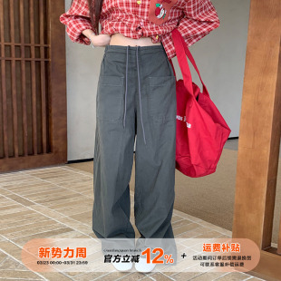 裤 垂感大口袋宽松抽绳松紧腰工装 子 女秋季 橘子树在哪儿复古休闲裤