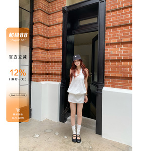 橘子树在哪儿纯欲风白色套装女夏挂脖系带吊带背心a字短裙两件套